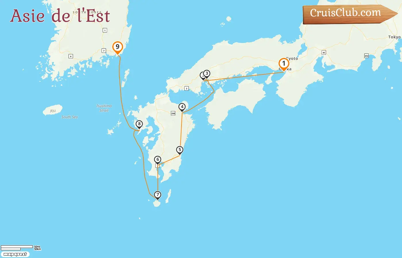 Croisière en Asie de l`Est de Osaka à Busan à bord du navire Le Soléal avec des visites au Japon et en Corée du Sud pendant 9 jours