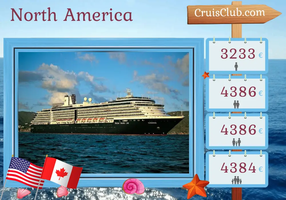 Cruise in the North America from Miami to Quebec aboard Zuiderdam ship with visits to USA and Canada for 15 days