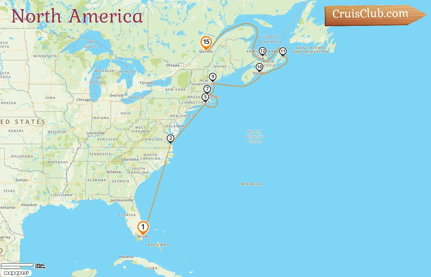 Cruise in the North America from Miami to Quebec aboard Zuiderdam ship with visits to USA and Canada for 15 days