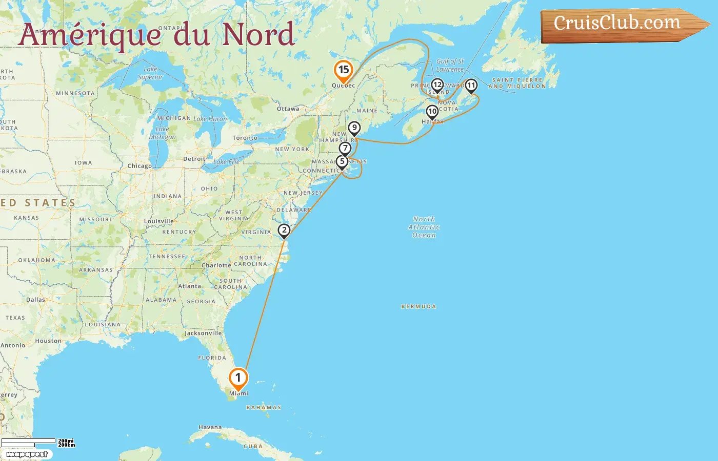 Croisière en Amérique du Nord de Miami à Québec à bord du navire Zuiderdam avec visites aux États-Unis et au Canada pendant 15 jours