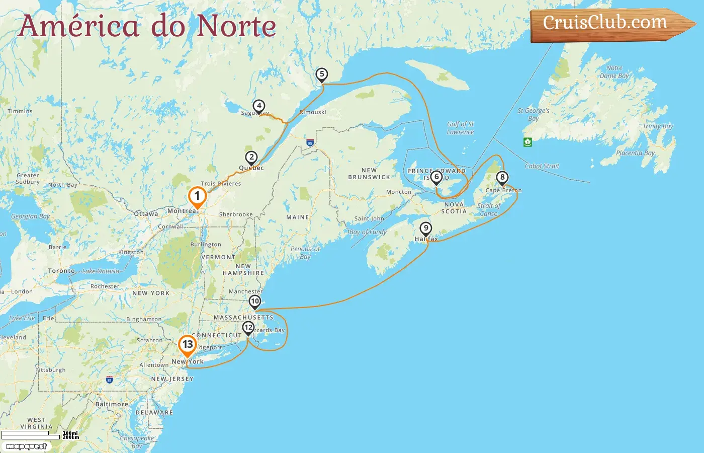 Cruzeiro na América do Norte de Montreal para Nova Iorque a bordo do navio Volendam com visitas ao Canadá e EUA por 13 dias
