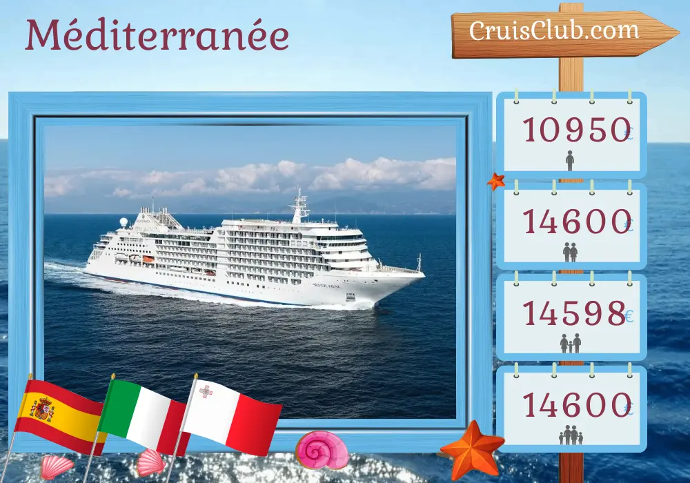 Croisière en Méditerranée de Barcelone à Civitavecchia à bord du navire Silver Muse avec des visites en Espagne, en Italie, à Malte et en Tunisie pendant 11 jours