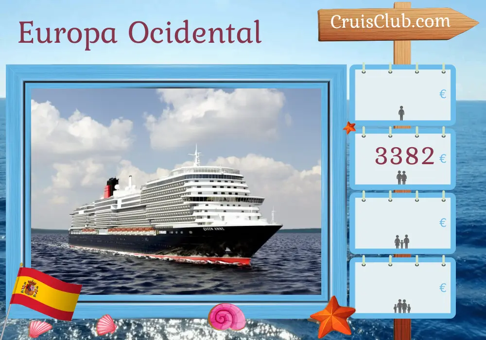 Cruzeiro na Europa Ocidental saindo de Southampton a bordo do navio Queen Anne com visitas a Espanha e Marrocos por 12 dias