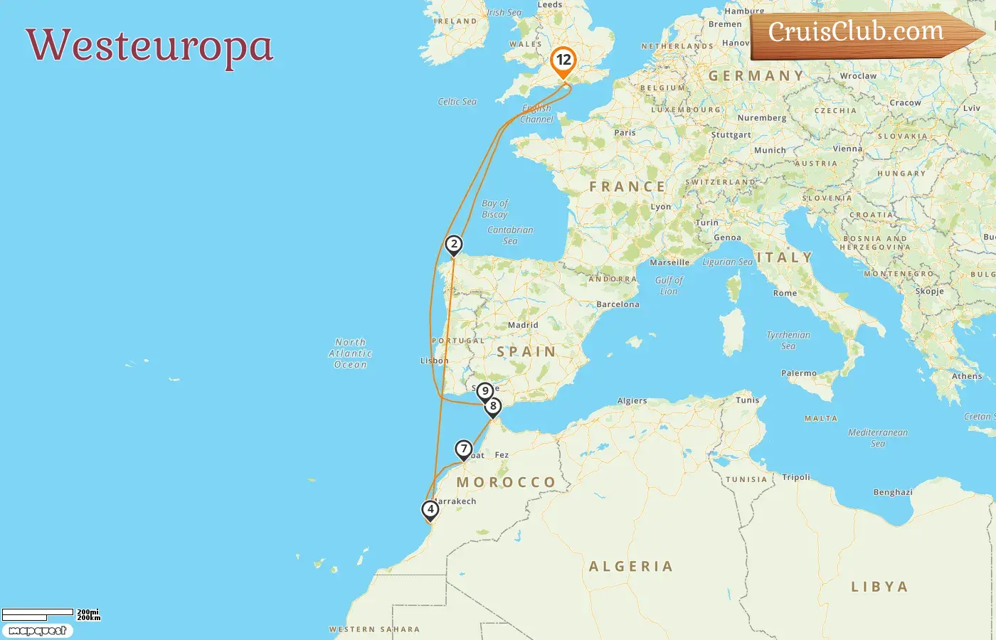 Kreuzfahrt durch Westeuropa ab Southampton an Bord des Schiffes Queen Anne mit Besuchen in Spanien und Marokko für 12 Tage