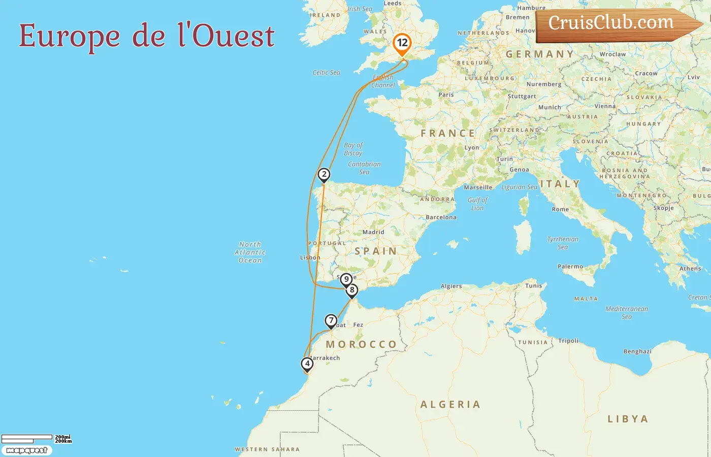 Croisière en Europe de l`Ouest au départ de Southampton à bord du navire Queen Anne avec des escales en Espagne et au Maroc pendant 12 jours