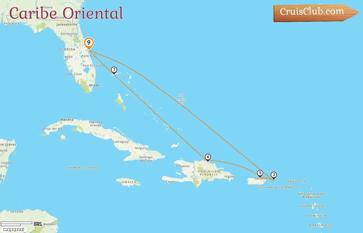 Cruzeiro no Caribe Oriental partindo de Port Canaveral / Orlando a bordo do navio Carnival Vista com visitas aos EUA, Porto Rico, República Dominicana e Bahamas por 9 dias