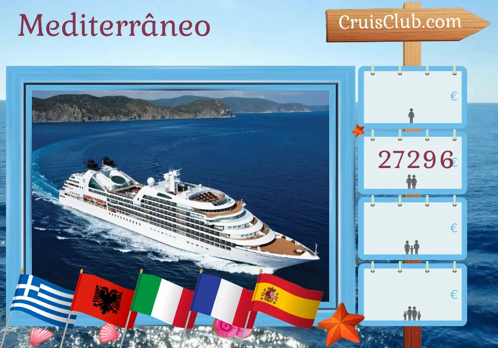 Cruzeiro no Mediterrâneo de Istambul a Lisboa a bordo do navio Seabourn Quest com visitas à Turquia, Grécia, Albânia, Itália, França e Espanha por 24 dias