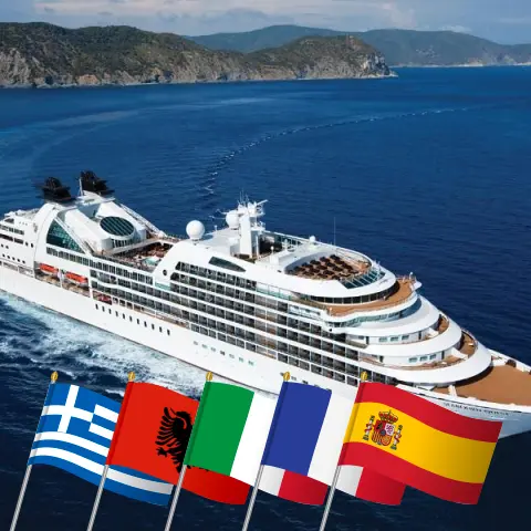 Cruise in the Mediterranean from Istanbul to Lisbon aboard Seabourn Quest ship with visits to Turkey, Greece, Albania, Italy, France, and Spain for 24 days