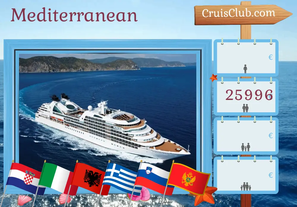 Cruise in the Mediterranean from Dubrovnik to Piraeus aboard Seabourn Quest ship with visits to Croatia, Italy, Albania, Greece, Slovenia, and Montenegro for 22 days