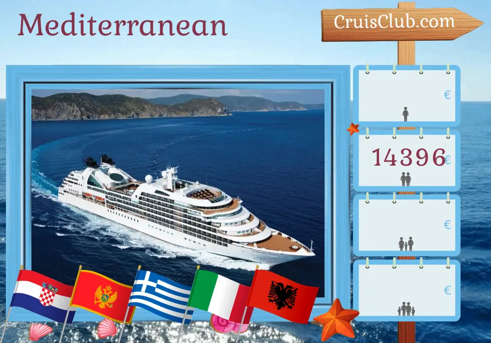 Cruise in the Mediterranean from Dubrovnik to Piraeus aboard Seabourn Quest ship with visits to Croatia, Montenegro, Greece, Italy, and Albania for 15 days