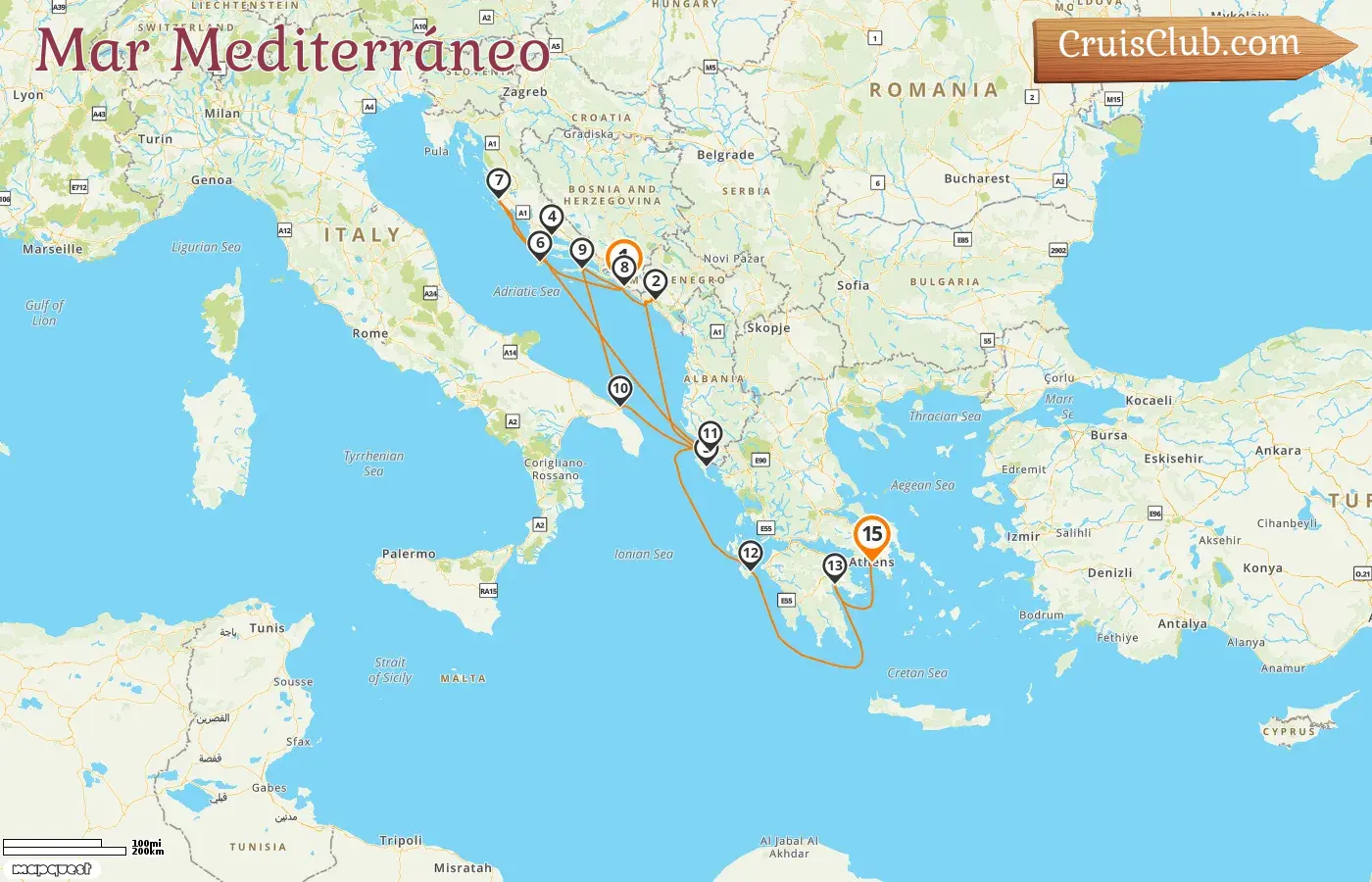 Crucero en el Mediterráneo de Dubrovnik a El Pireo a bordo del barco Seabourn Quest con visitas a Croacia, Montenegro, Grecia, Italia y Albania durante 15 días