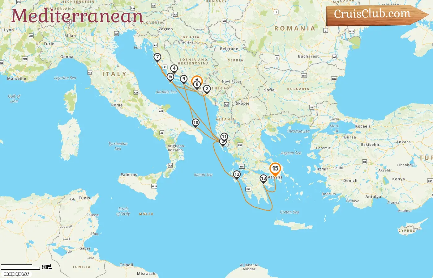 Cruise in the Mediterranean from Dubrovnik to Piraeus aboard Seabourn Quest ship with visits to Croatia, Montenegro, Greece, Italy, and Albania for 15 days