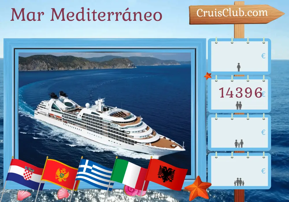 Crucero en el Mediterráneo de Dubrovnik a El Pireo a bordo del barco Seabourn Quest con visitas a Croacia, Montenegro, Grecia, Italia y Albania durante 15 días
