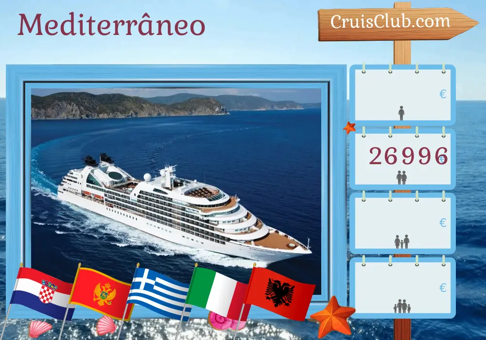 Cruzeiro no Mediterrâneo de Dubrovnik a Istambul a bordo do navio Seabourn Quest com visitas à Croácia, Montenegro, Grécia, Itália, Albânia e Turquia por 22 dias