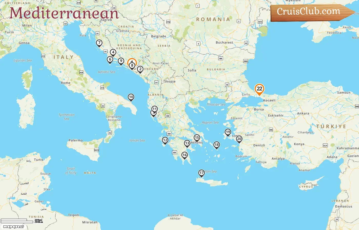 Cruise in the Mediterranean from Dubrovnik to Istanbul aboard Seabourn Quest ship with visits to Croatia, Montenegro, Greece, Italy, Albania, and Turkey for 22 days