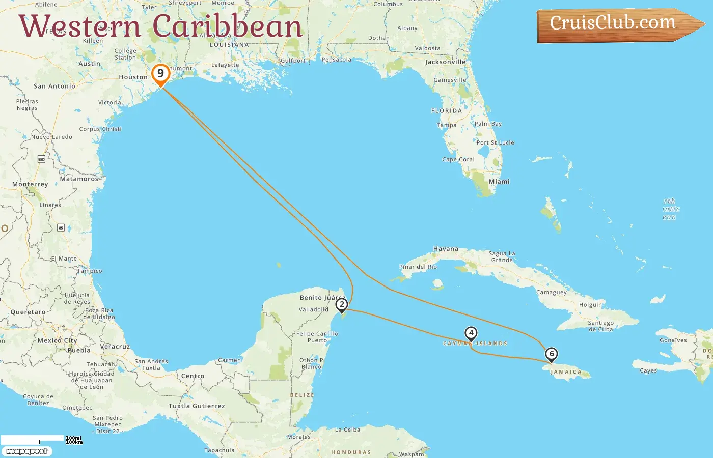 Cruise in the Western Caribbean from Galveston aboard Carnival Dream ship with visits to USA, Mexico, Cayman Islands, and Jamaica for 9 days