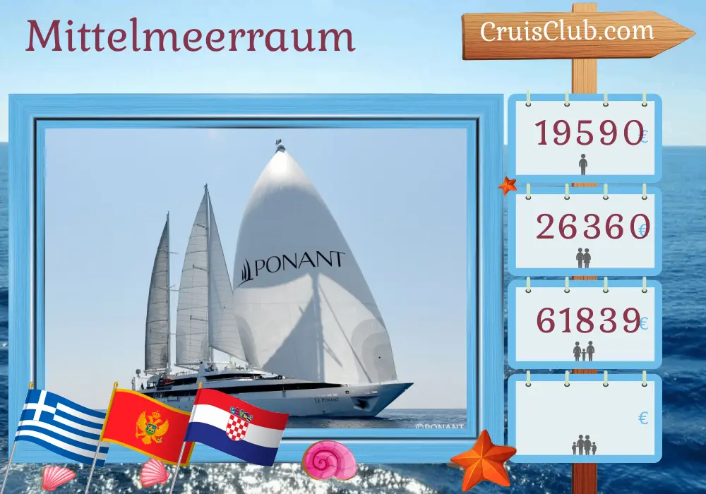 Kreuzfahrt im Mittelmeer von Lavrio nach Dubrovnik an Bord des Schiffes Le Ponant mit Besuchen in Griechenland, Montenegro und Kroatien für 8 Tage