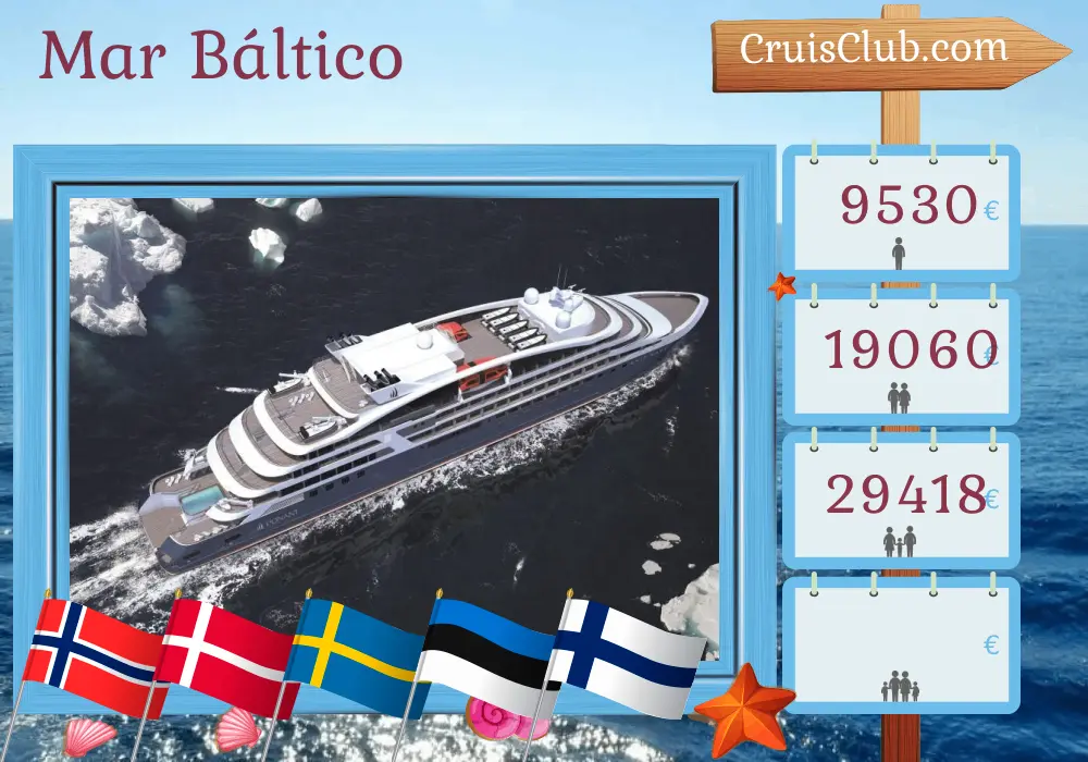 Cruzeiro no Mar Báltico de Fredrikstad a Helsinque a bordo do navio Le Champlain com visitas à Noruega, Dinamarca, Polônia, Suécia, Estônia e Finlândia por 11 dias