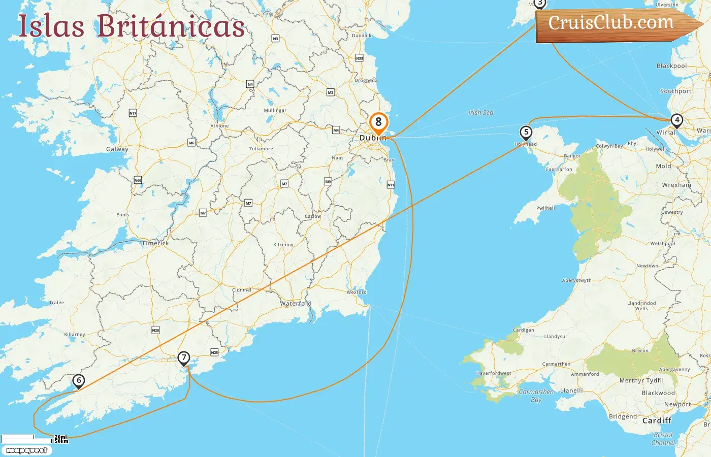 Crucero por las islas británicas desde Dublín a bordo del barco Le Lapérouse con visitas a Irlanda e Isla de Man durante 8 días