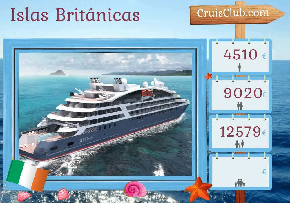 Crucero por las islas británicas desde Dublín a bordo del barco Le Lapérouse con visitas a Irlanda e Isla de Man durante 8 días