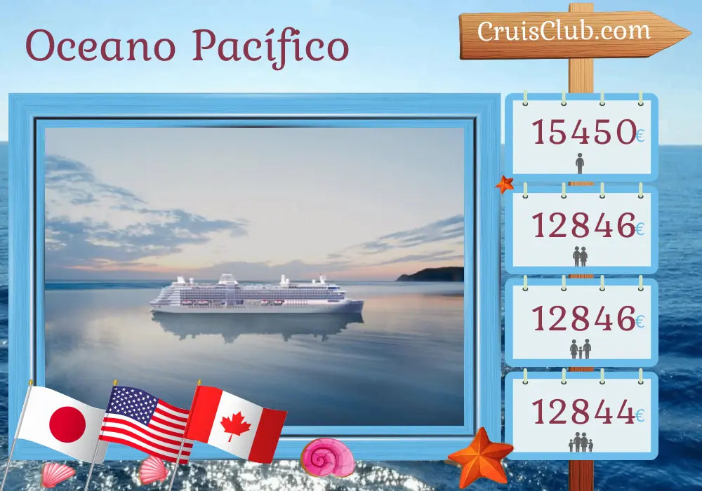 Cruzeiro no Oceano Pacífico de Yokohama a Seattle a bordo do navio Silver Nova com visitas ao Japão, EUA e Canadá por 20 dias