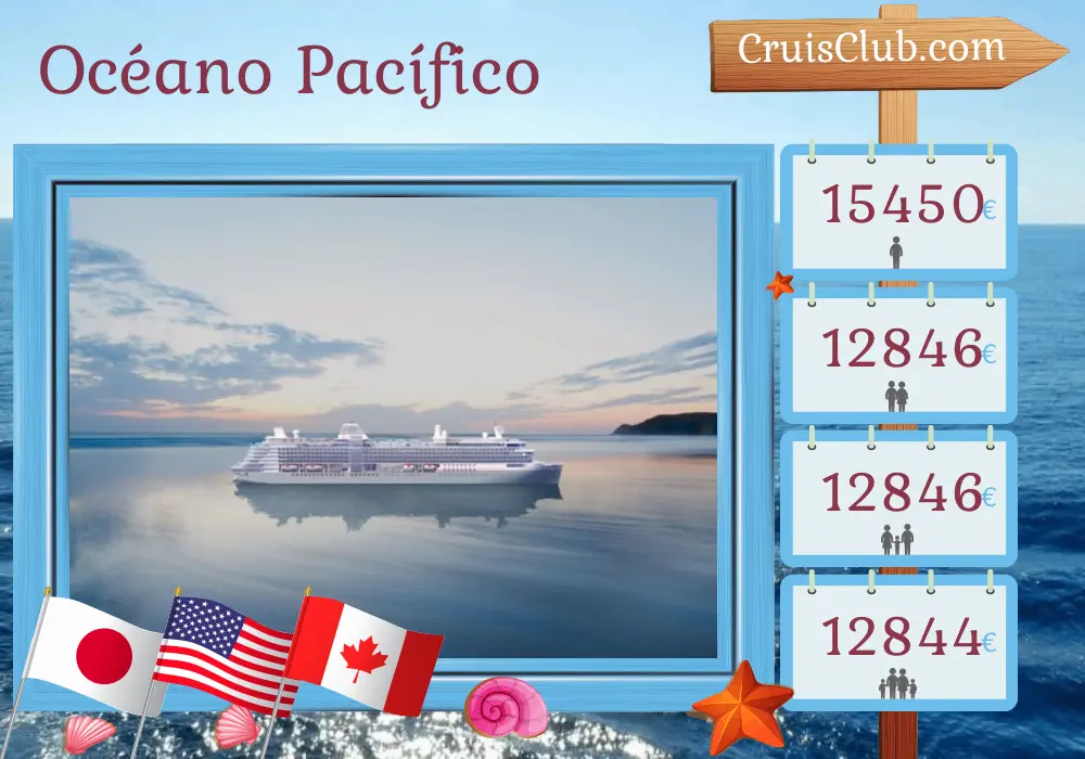 Crucero en el Océano Pacífico de Yokohama a Seattle a bordo del barco Silver Nova con visitas a Japón, Estados Unidos y Canadá durante 20 días