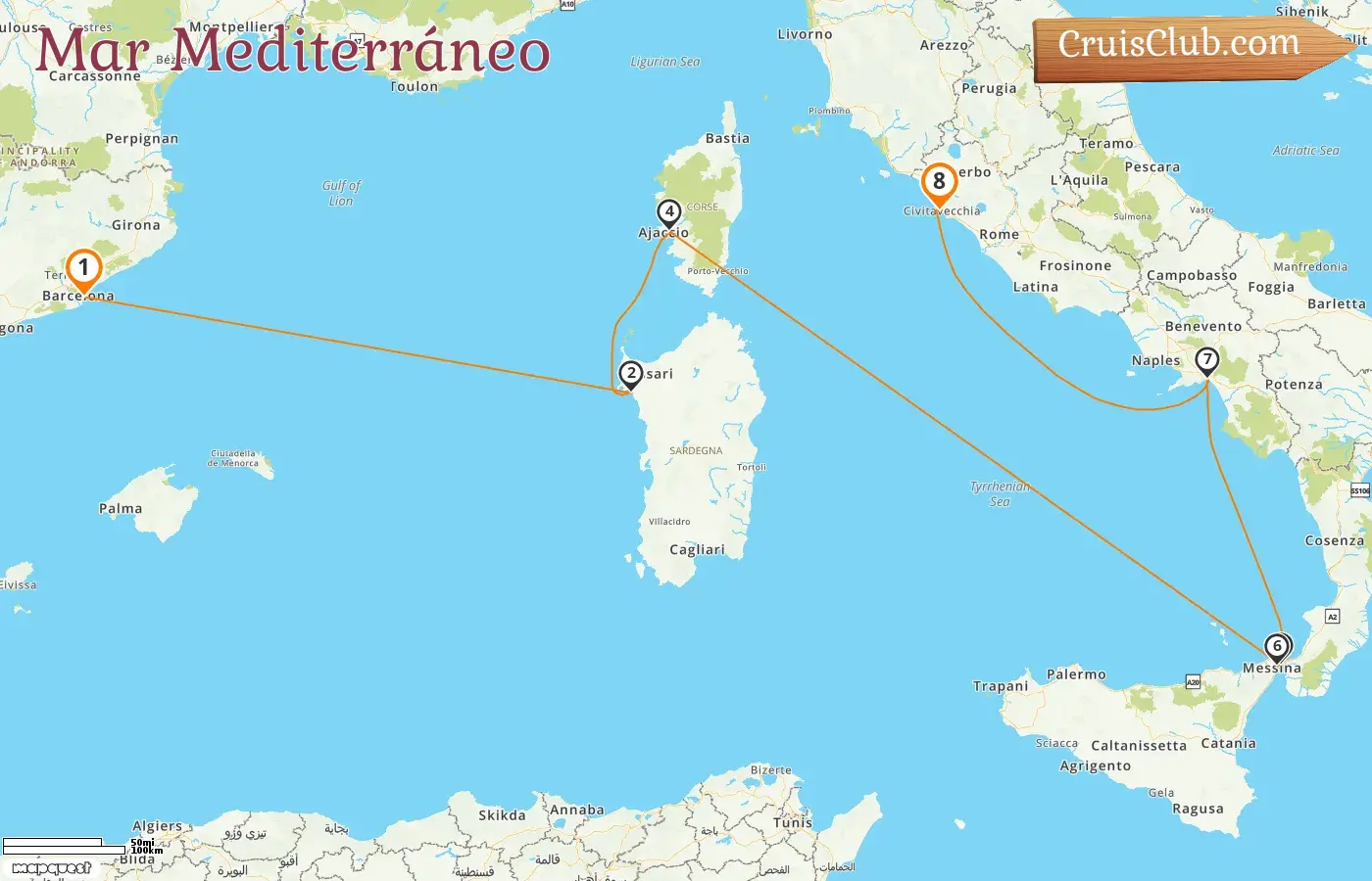 Crucero por el Mediterráneo de Barcelona a Civitavecchia a bordo del barco Queen Victoria con visitas a España, Italia y Francia durante 8 días