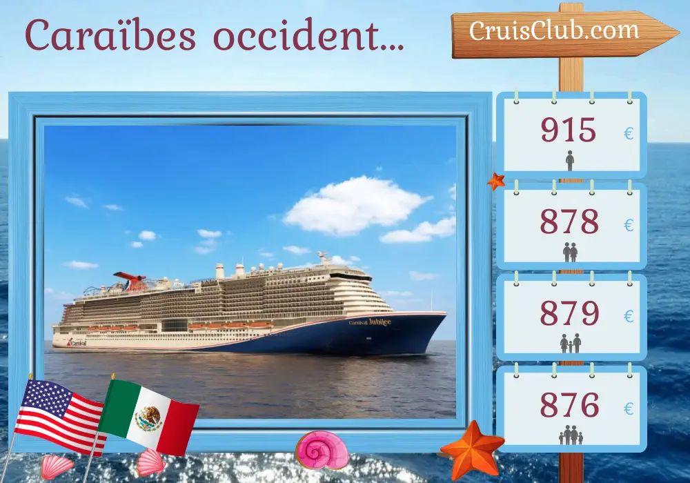 Croisière dans les Caraïbes occidentales au départ de Galveston à bord du navire Carnival Jubilee avec des escales aux États-Unis, au Mexique et au Honduras pendant 8 jours