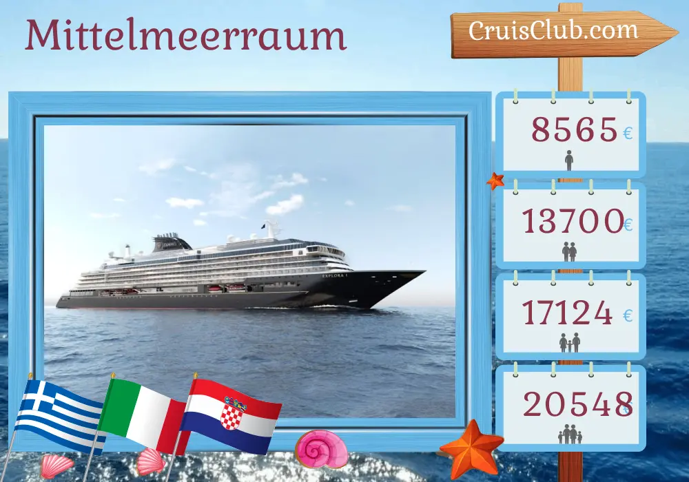 Kreuzfahrt im Mittelmeer von Istanbul nach Fusina an Bord des Schiffes EXPLORA I mit Besuchen in der Türkei, Griechenland, Italien und Kroatien für 11 Tage