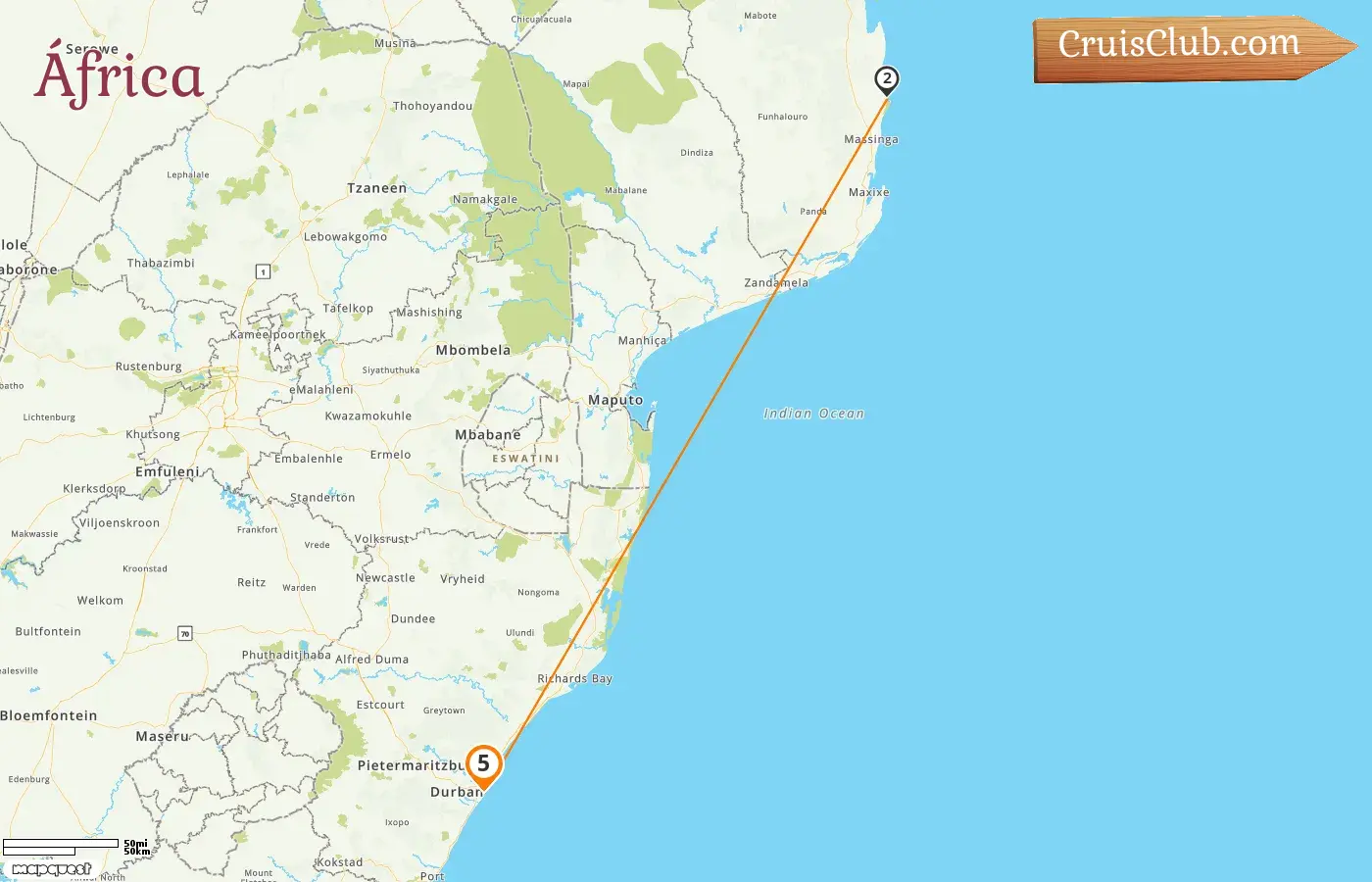 Cruzeiro na África a partir de Durban a bordo do navio MSC Opera com visitas à África do Sul e Moçambique por 5 dias