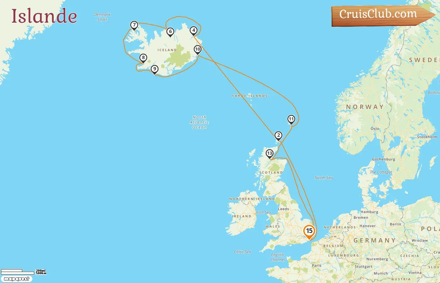 Croisière en Islande au départ de Dover à bord du navire Seabourn Ovation avec escales en Islande pendant 15 jours