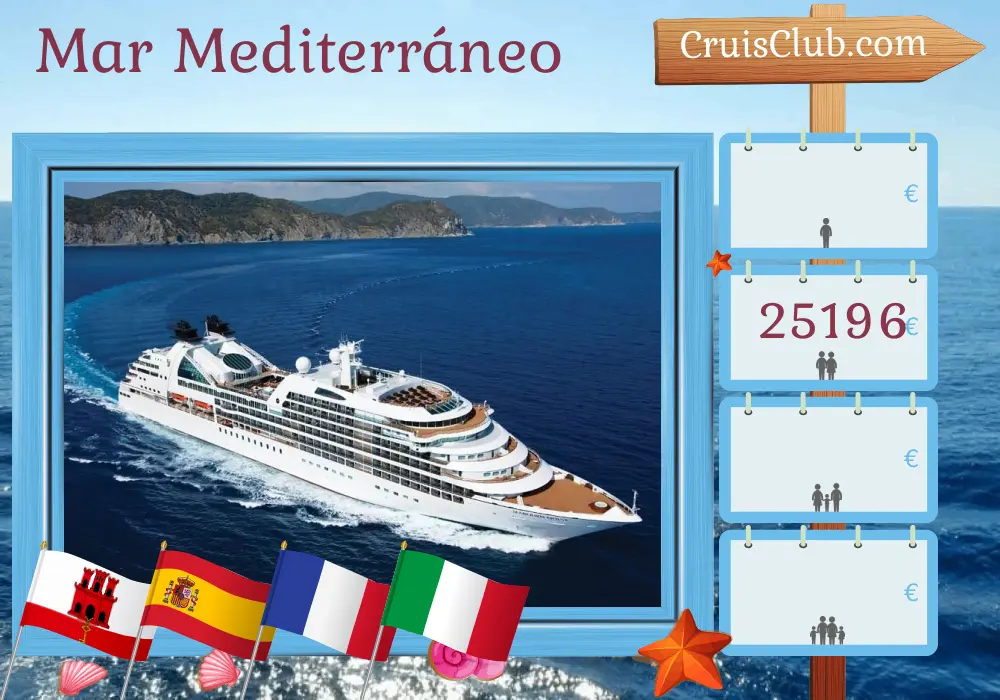Crucero por el Mediterráneo de Lisboa a Génova a bordo del barco Seabourn Quest con visitas a Gibraltar, España, Francia e Italia durante 11 días