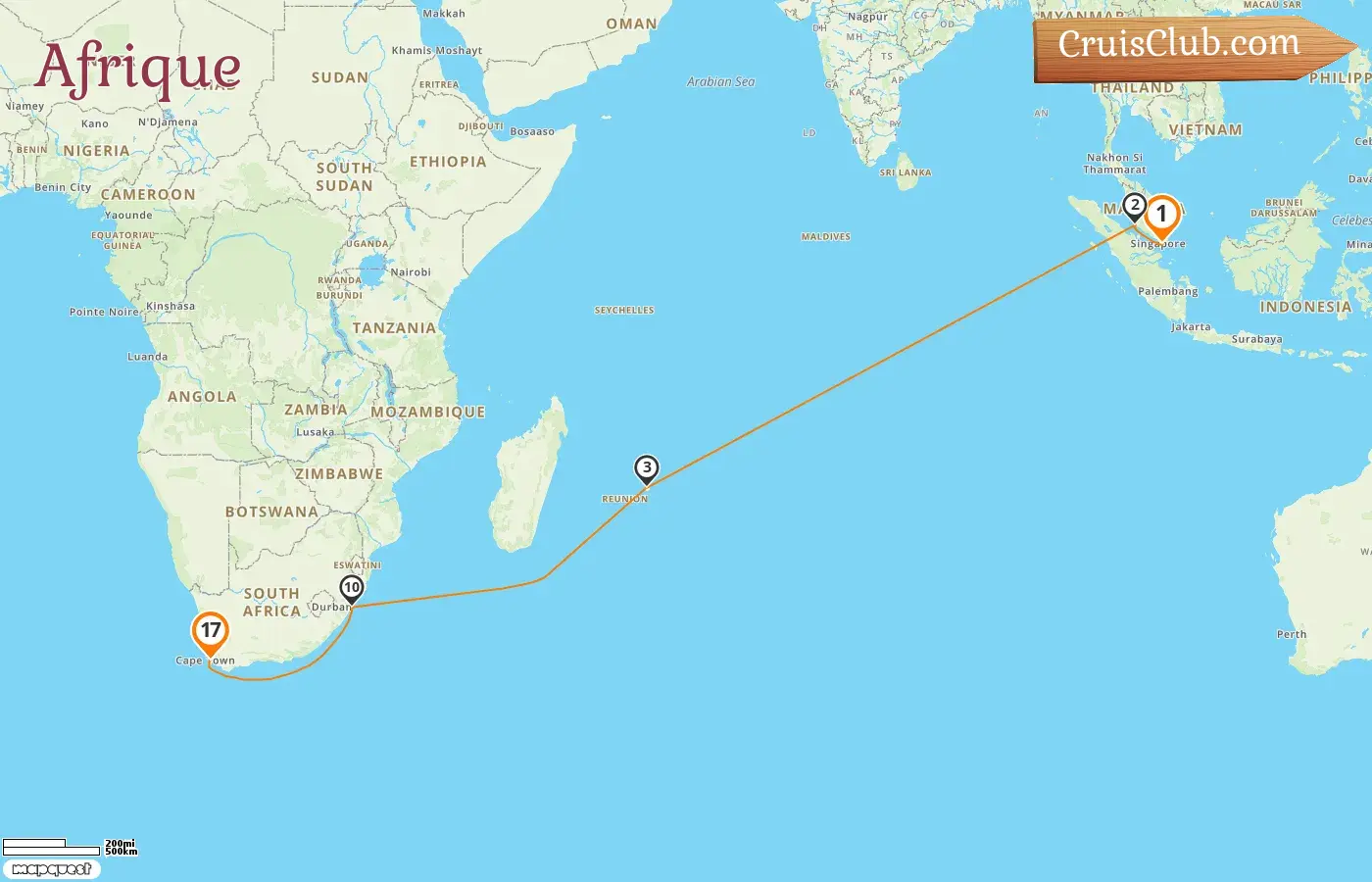 Croisière en Afrique de Singapour au Cap à bord du navire Queen Mary 2 avec des visites à Singapour, en Malaisie, à Maurice et en Afrique du Sud pendant 17 jours