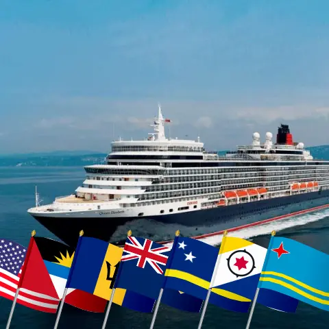 Croisière dans les Caraïbes au départ de Miami à bord du navire Queen Elizabeth avec des escales aux États-Unis, à Porto Rico, à la Barbade, à Curaçao et à Aruba pendant 22 jours