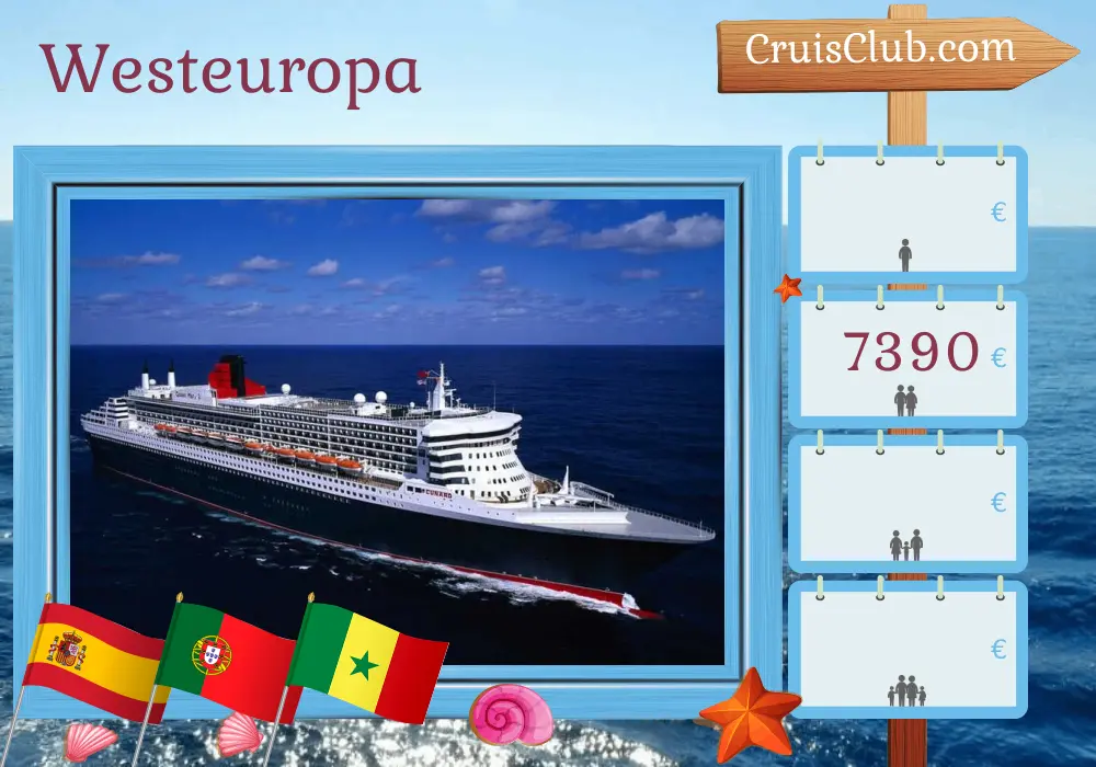 Kreuzfahrt im westlichen Europa ab Southampton an Bord des Schiffes Queen Mary 2 mit Besuchen in Spanien, Portugal und Senegal für 22 Tage