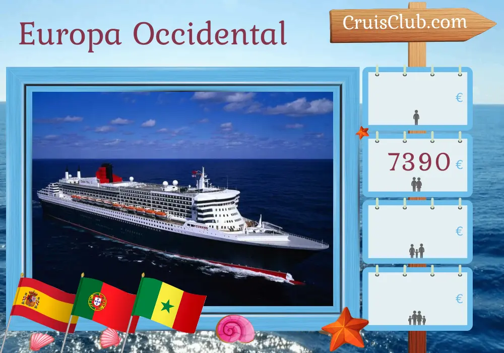 Crucero por Europa occidental desde Southampton a bordo del barco Queen Mary 2 con visitas a España, Portugal y Senegal durante 22 días