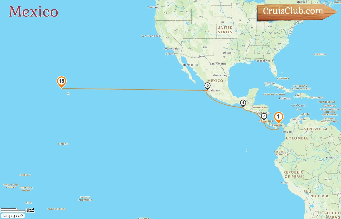 Cruise in the Mexico from Fuerte Amador to Honolulu aboard Seabourn Encore ship with visits to Panama, Costa Rica, Mexico, and USA for 18 days