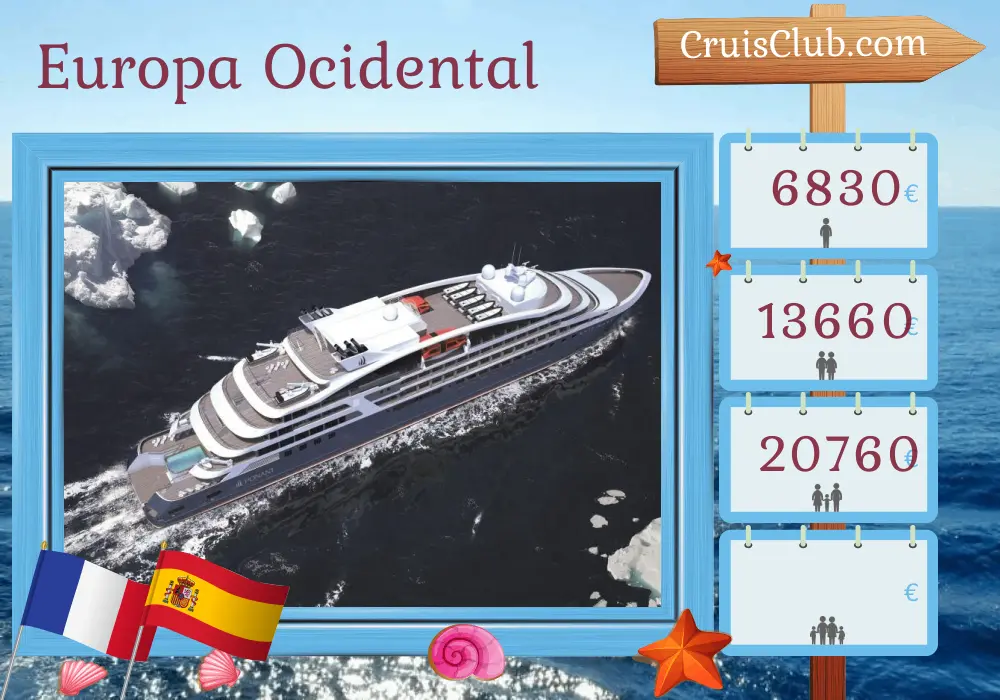 Cruzeiro na Europa Ocidental de Londres a Lisboa a bordo do navio Le Champlain com visitas a França e Espanha por 10 dias