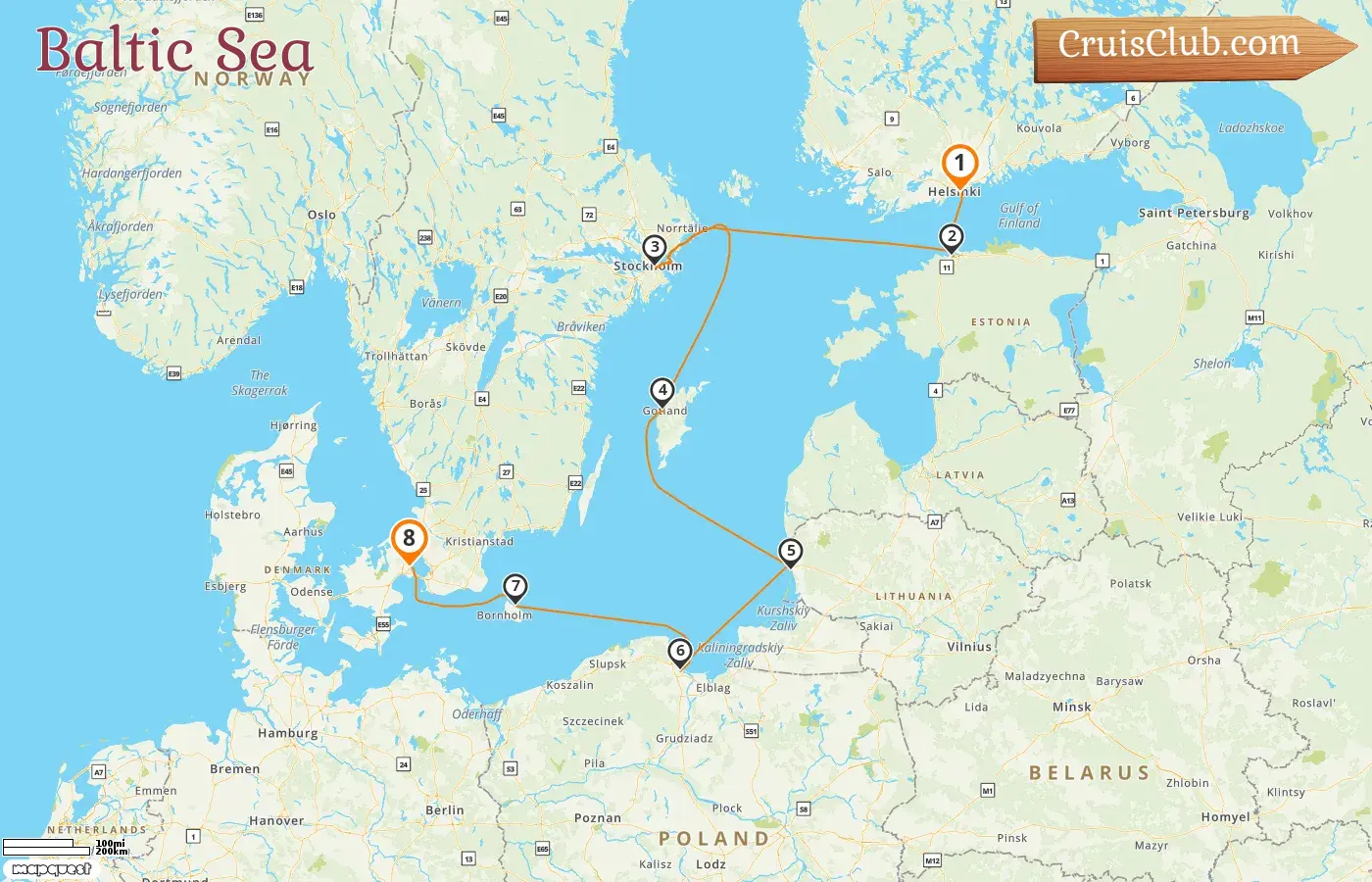 Cruise in the Baltic Sea from Helsinki to Copenhagen aboard Le Champlain ship with visits to Finland, Estonia, Sweden, Lithuania, Poland, and Denmark for 8 days