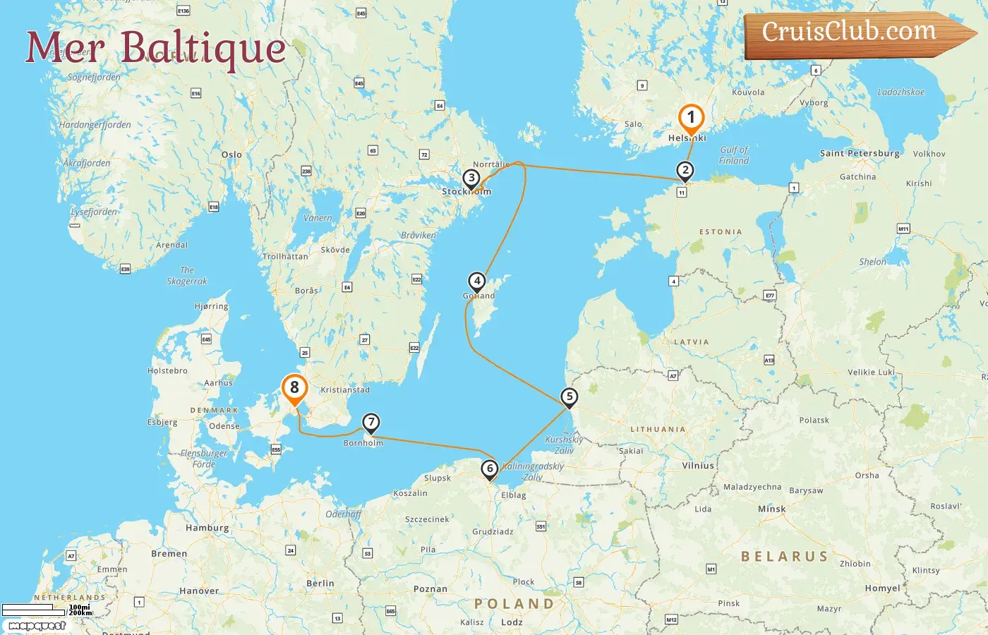 Croisière en mer Baltique de Helsinki à Copenhague à bord du navire Le Champlain avec visites en Finlande, Estonie, Suède, Lituanie, Pologne et Danemark pendant 8 jours