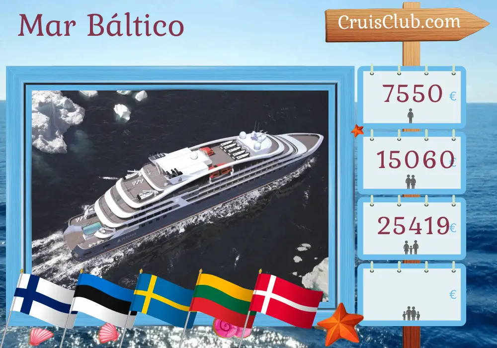 Crucero por el Mar Báltico de Helsinki a Copenhague a bordo del barco Le Champlain con visitas a Finlandia, Estonia, Suecia, Lituania, Polonia y Dinamarca durante 8 días