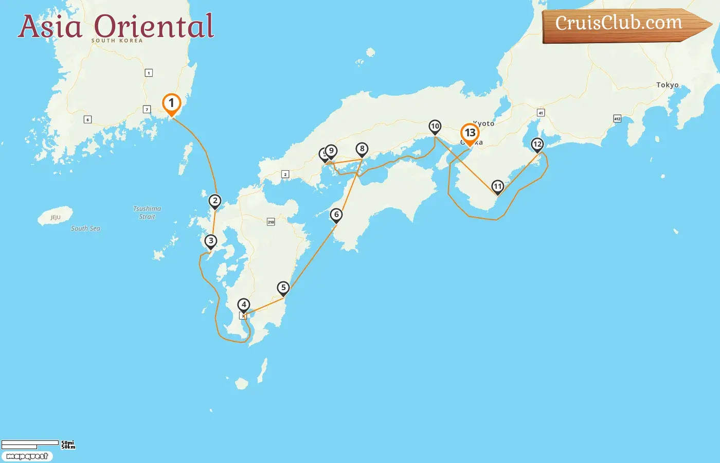 Crucero en el este de Asia desde Busan a Osaka a bordo del barco Le Soléal con visitas a Corea del Sur y Japón durante 13 días