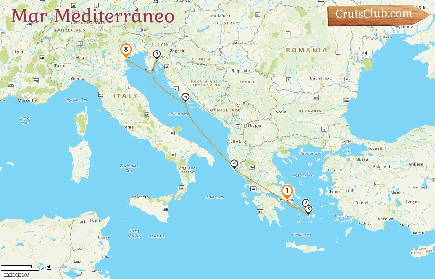 Crucero en el Mediterráneo desde El Pireo a Fusina a bordo del barco EXPLORA II con visitas a Grecia, Croacia e Italia por 8 días