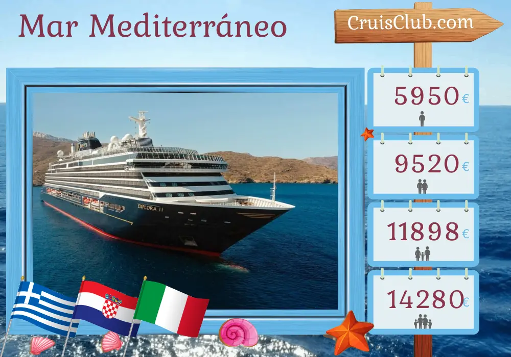 Crucero en el Mediterráneo desde El Pireo a Fusina a bordo del barco EXPLORA II con visitas a Grecia, Croacia e Italia por 8 días