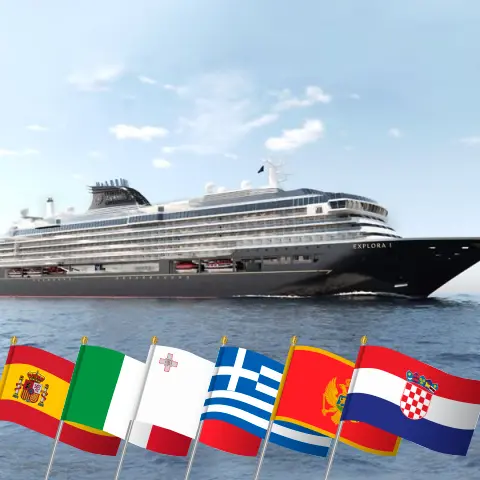 Cruise in the Mediterranean from Barcelona to Fusina aboard EXPLORA I ship with visits to Spain, Italy, Malta, Greece, Montenegro, and Croatia for 12 days
