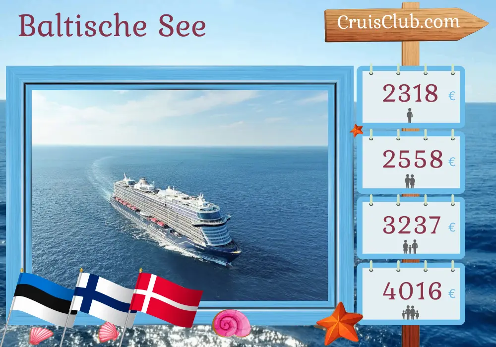 Kreuzfahrt in der Ostsee ab Kiel an Bord des Schiffes Mein Schiff Relax mit Besuchen in Estland, Finnland und Dänemark für 8 Tage