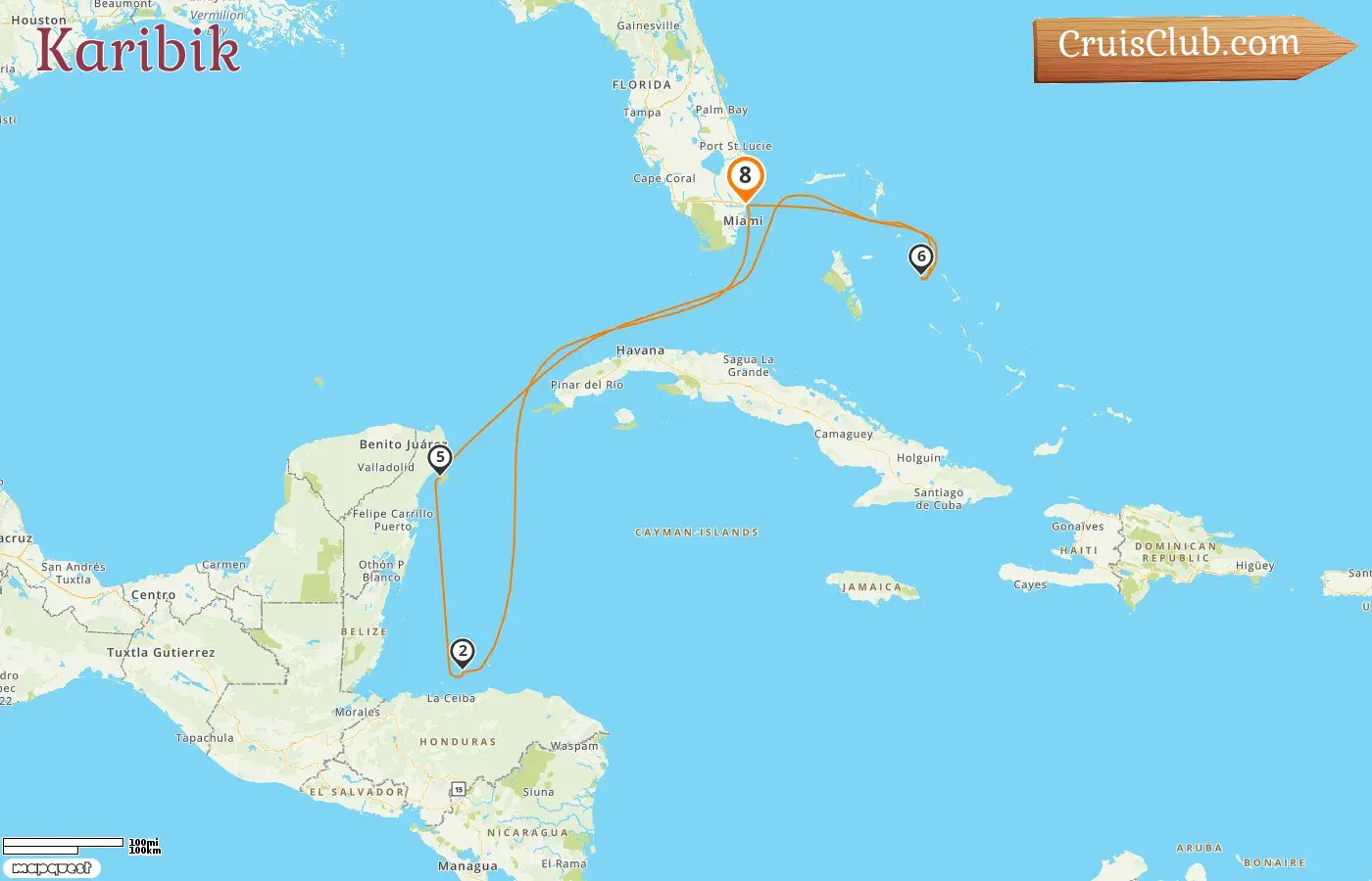 Kreuzfahrt in der Karibik ab Fort Lauderdale an Bord des Sun Princess Schiffes mit Stopps in den USA, Honduras, Mexiko und den Bahamas für 8 Tage