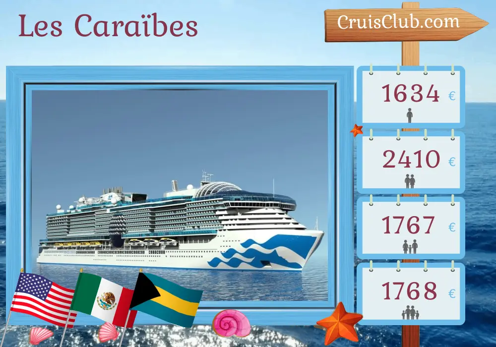 Croisière dans les Caraïbes au départ de Fort Lauderdale à bord du Sun Princess avec des visites aux États-Unis, au Honduras, au Mexique et aux Bahamas pendant 8 jours