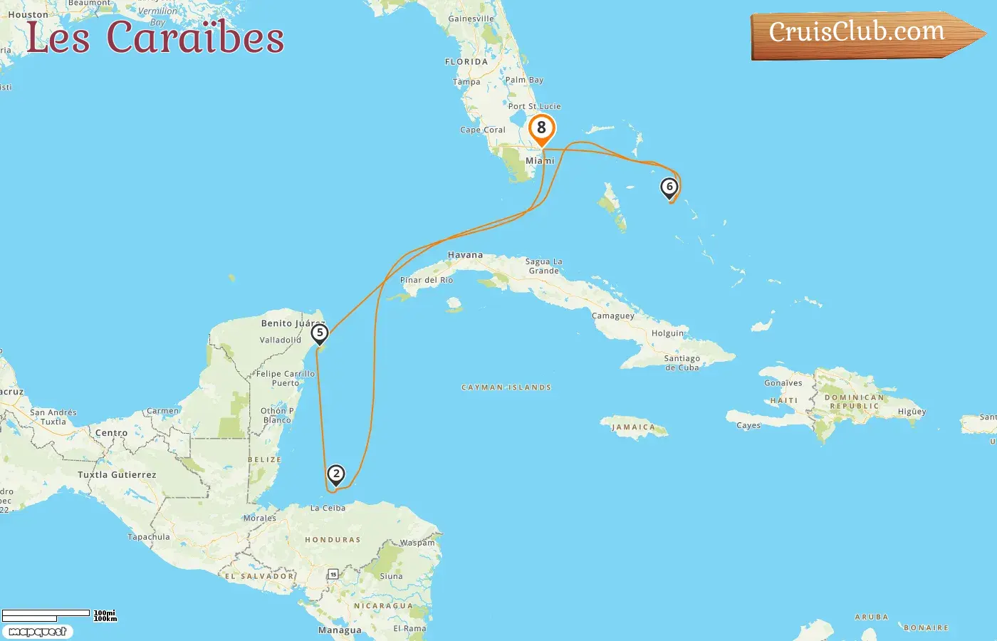 Croisière dans les Caraïbes au départ de Fort Lauderdale à bord du Sun Princess avec des visites aux États-Unis, au Honduras, au Mexique et aux Bahamas pendant 8 jours