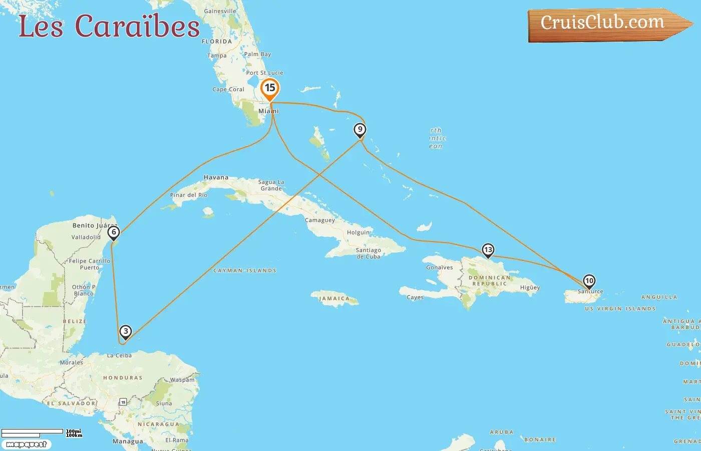 Croisière dans les Caraïbes au départ de Fort Lauderdale à bord du navire Sun Princess avec escales aux États-Unis, aux Bahamas, au Honduras, au Mexique, à Porto Rico et en République dominicaine pendant 15 jours
